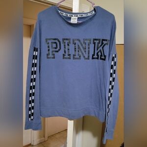 Victoria's Secret PINK Blue/Black Longsleeve Crewneck Size M (Can Fit L)